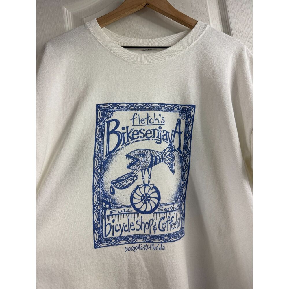 Vintage Fletch's Bikesenjava Shirt Sarasota Florida Bicycle Coffee 90s Men's XL